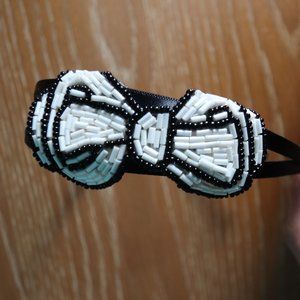 Headband with Black and White Beaded Bow
